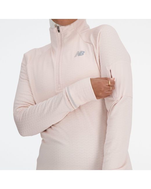 New Balance Natural Nb Heat Grid Half Zip In Pink Poly Knit