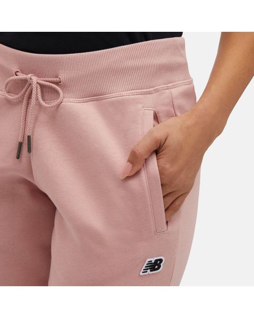 New Balance Nb Small Logo Pants In Pink Cotton