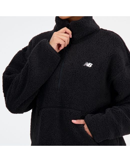 New Balance Achiever Sherpa Pullover In Black Poly Knit