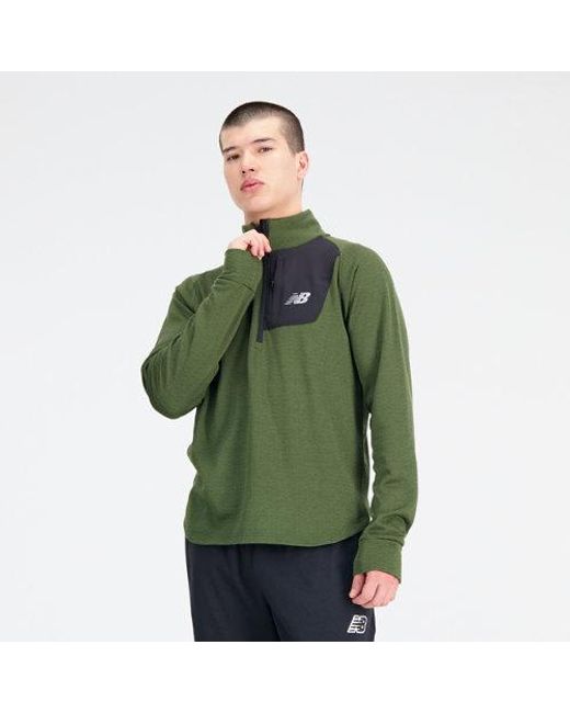 New Balance Nb Heat Grid Half Zip In Green Poly Knit for men