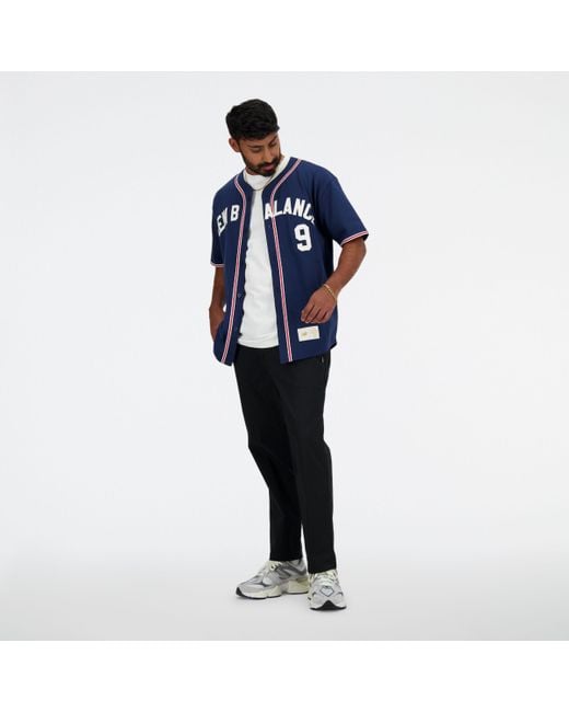 New Balance Sportswear's Greatest Hits Baseball Jersey In Blue Polywoven for men