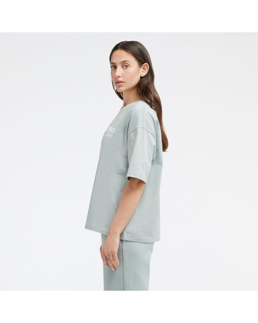 Linear heritage jersey oversized t-shirt in verde di New Balance in Blue