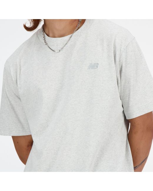 New Balance White Athletics Cotton T-shirt In Grey for men