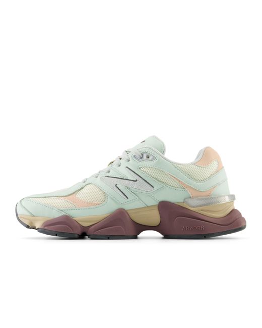 New Balance Gray 9060 In Green/beige/pink Leather