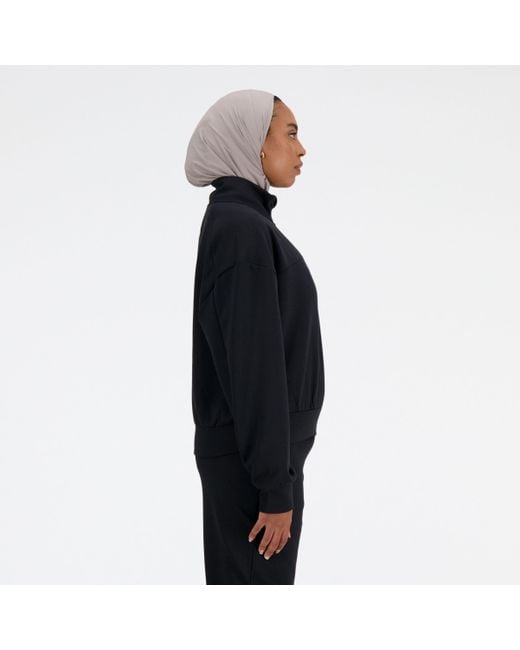 New Balance Black Tech knit oversized quarter zip in schwarz