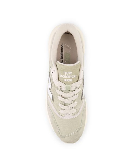 New Balance White 997r In Green Suede/beige/mesh