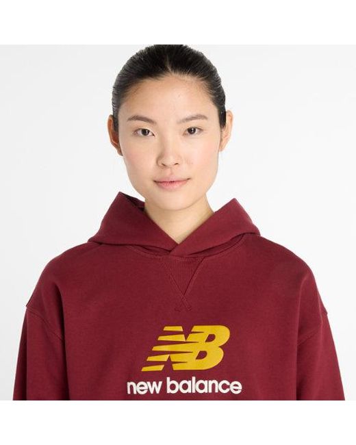 New Balance Red Athletics French Terry Logo Hoodie Sweatshirt, Cotton