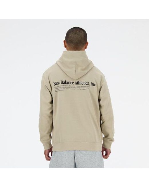 New Balance Athletics Embroidered Hoodie in het Natural voor heren