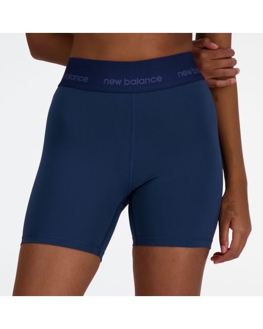 New Balance Nb Sleek High Rise Sport Short 5" In Blue Poly Knit