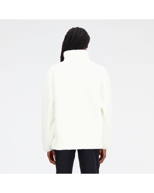 New Balance Achiever Sherpa Pullover In White Poly Knit