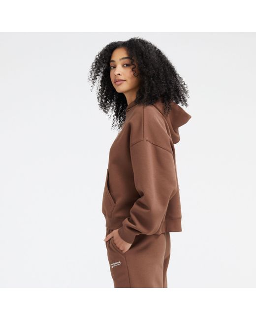 New Balance Brown Linear heritage brushed back fleece hoodie in braun