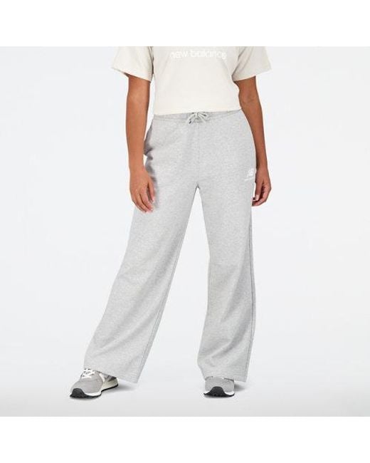 New Balance Gray Essentials Stacked Logo French Terry Wide Legged Sweatpant