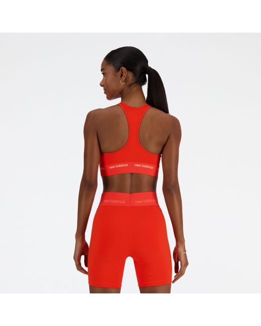 New Balance Red Nb Sleek Medium Support Sports Bra In Poly Knit