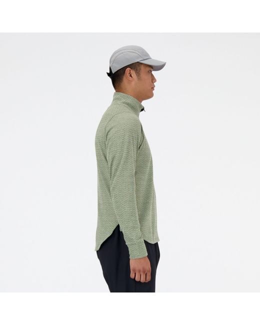 New Balance Nb Heat Grid Half Zip In Green Poly Knit for men
