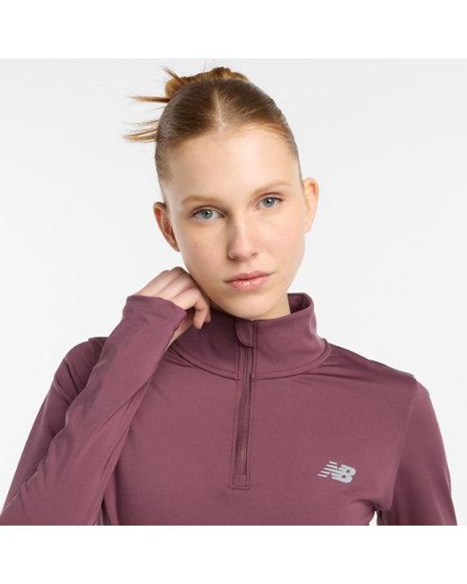 Donna Script Quarter Zip, Politessuto, Taglia di New Balance in Purple