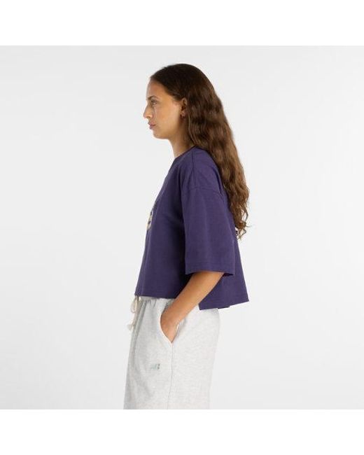 New Balance Blue Athletics Premium Chest Logo Cropped T-Shirt