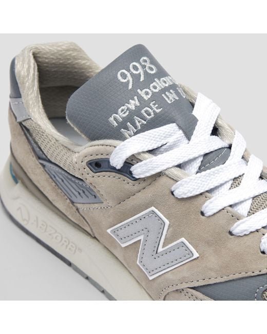 New Balance White Made In Usa 998 Core In Grey Leather