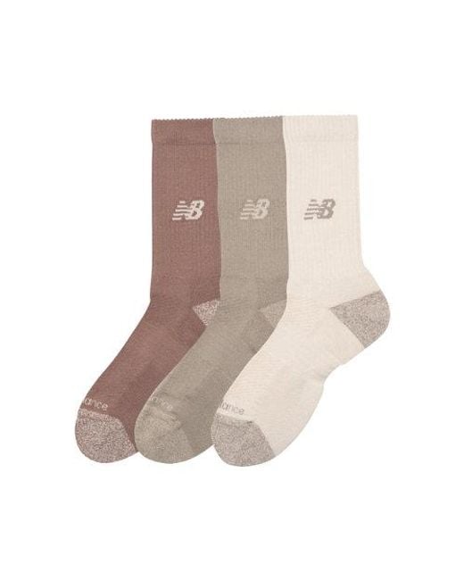 New Balance Active Crew Socks 3 Pack in het Brown