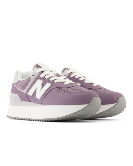 New Balance 574+ In Purple/grey/white Suede/mesh
