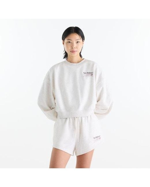 New Balance White Trackside French Terry Crew