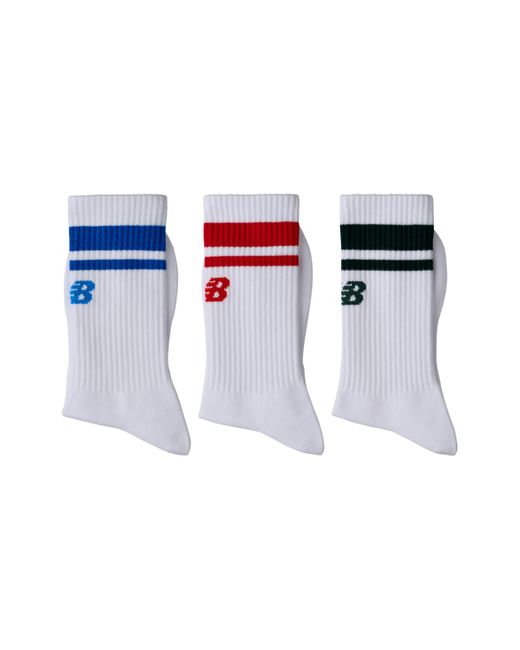 New Balance Essentials Line Midcalf 3 Pack In White/red/blue/green Cotton