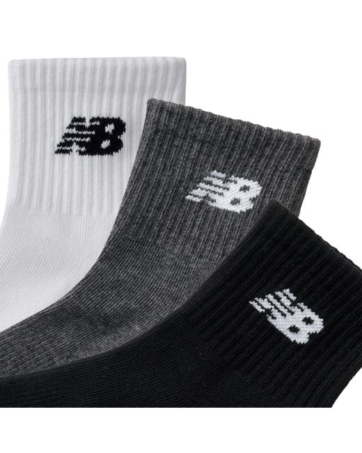 New Balance Black Everyday Ankle 3 Pack In White/grey/navy Blue Cotton