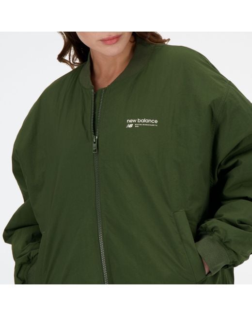 New Balance Linear Heritage Woven Bomber Jacket In Green Polywoven