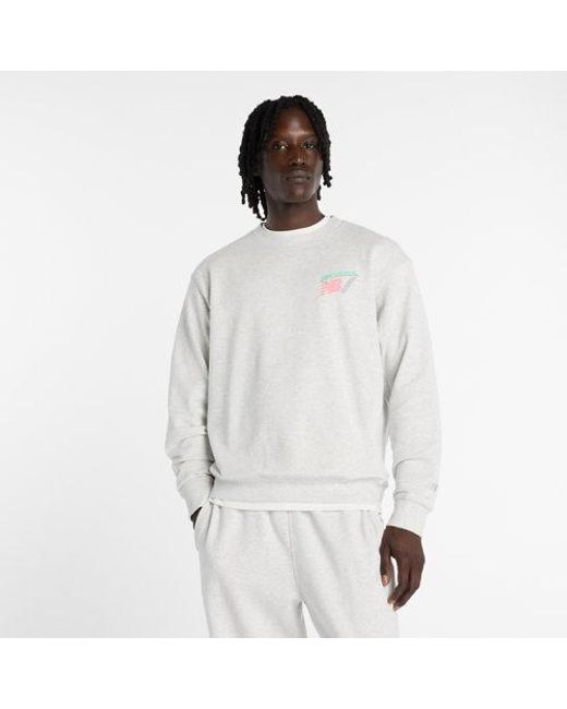 New Balance White Classic Tri-Logo French Terry Crew for men