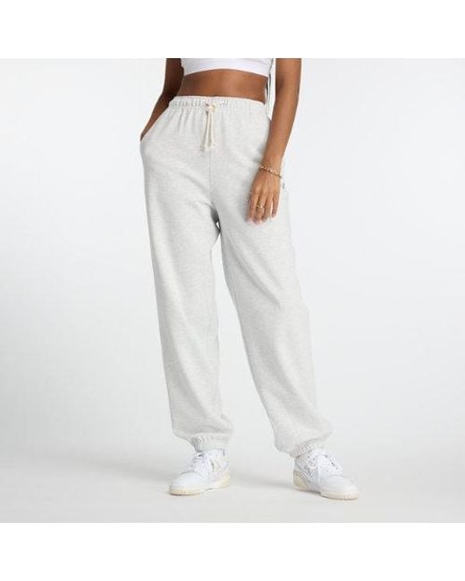 New Balance White Athletics French Terry jogger In Grey Cotton