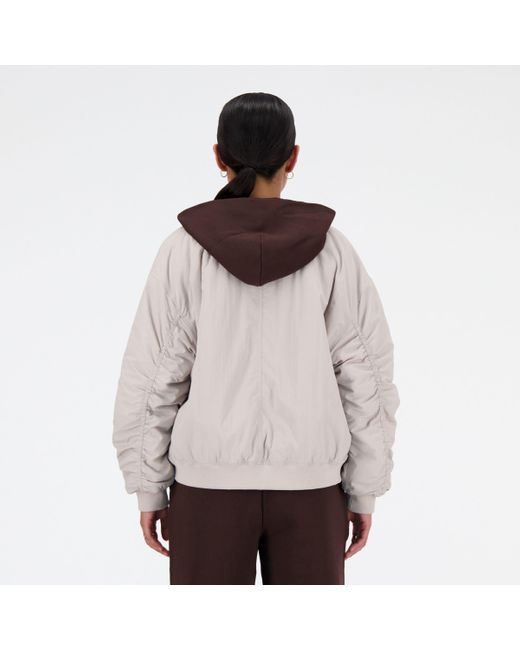 New Balance Brown Linear Heritage Woven Bomber Jacket In Grey Polywoven