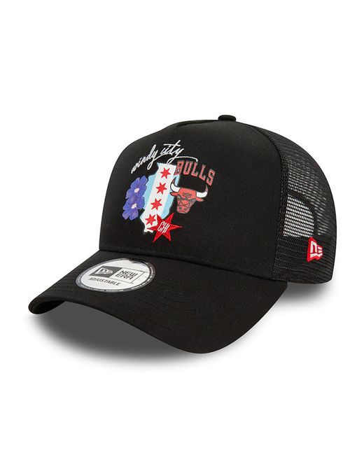 KTZ Black Chicago Bulls Nba Team Logo A-frame Trucker Cap for men