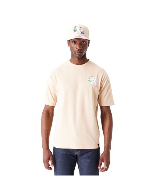 KTZ Blue Oakland Athletics Mlb Floral Graphic Light Beige Oversized T-shirt for men