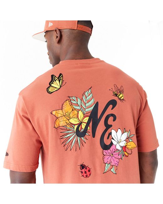 KTZ Red New Era Floral Graphic Oversized T-shirt for men