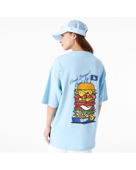 KTZ Blue La Dodgers Mlb Burger Graphic Pastel Oversized T-shirt for men