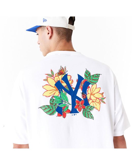 KTZ White New York Yankees Mlb Floral Graphic Oversized T-shirt for men