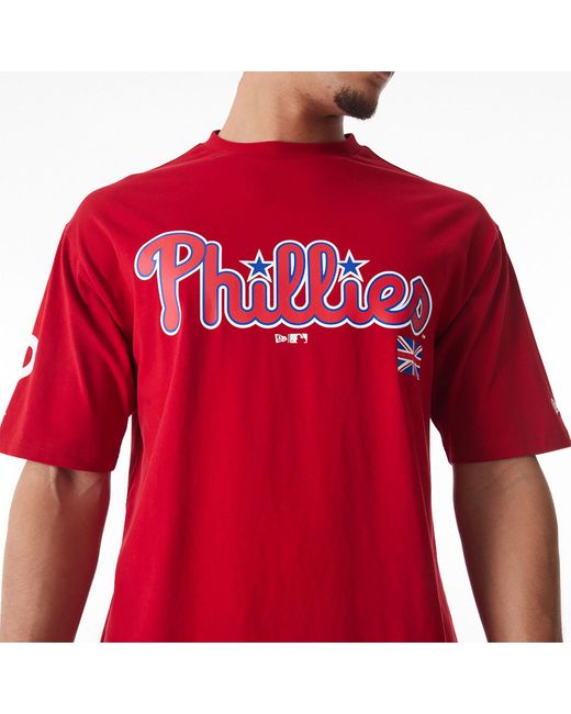 KTZ Red Philadelphia Phillies Mlb London Series 2024 Flag Oversized T-shirt for men