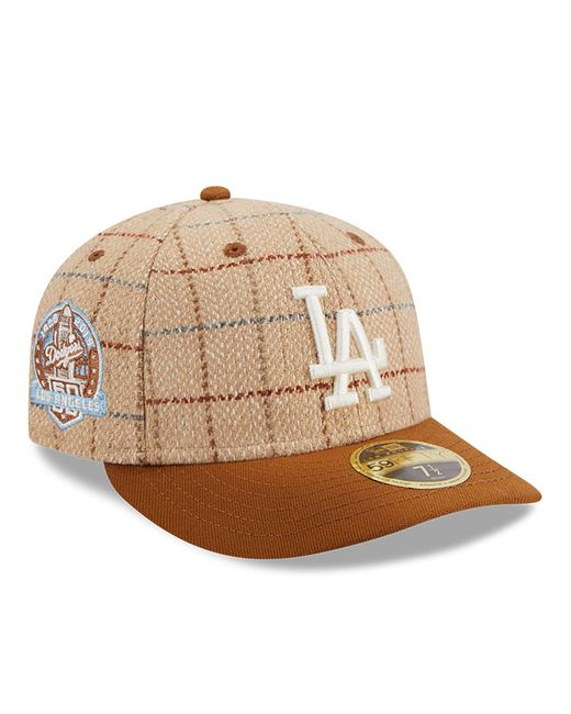 KTZ Natural La Dodgers Mlb Herringbone Check Beige Low Profile 59fifty Fitted Cap for men