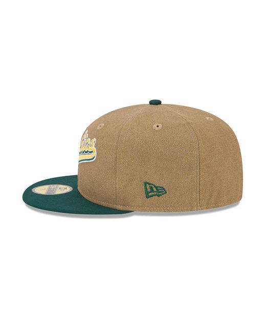 KTZ Green Oakland Athletics Canvas Crown Beige 59fifty Fitted Cap for men