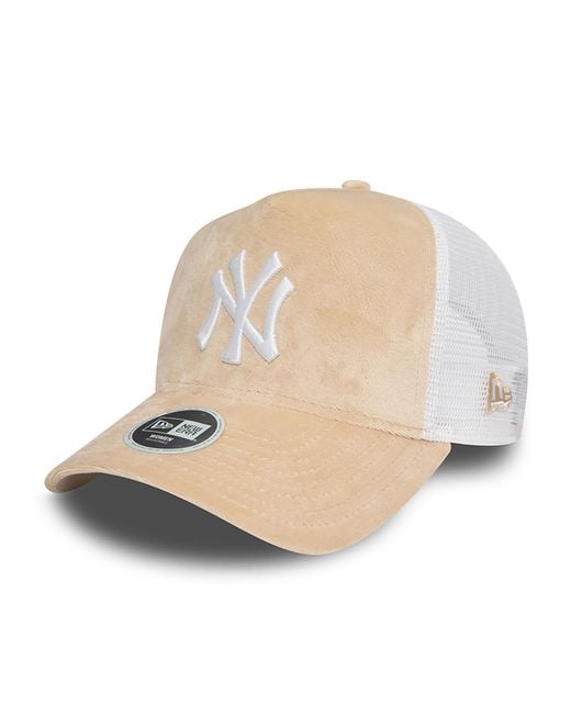 KTZ Natural New York Yankees Womens Velour Stone A-frame Trucker Cap for men