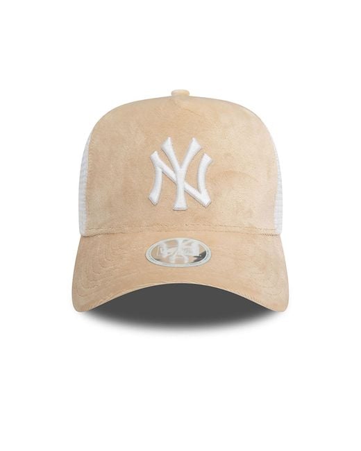 KTZ Natural New York Yankees Womens Velour Stone A-frame Trucker Cap for men