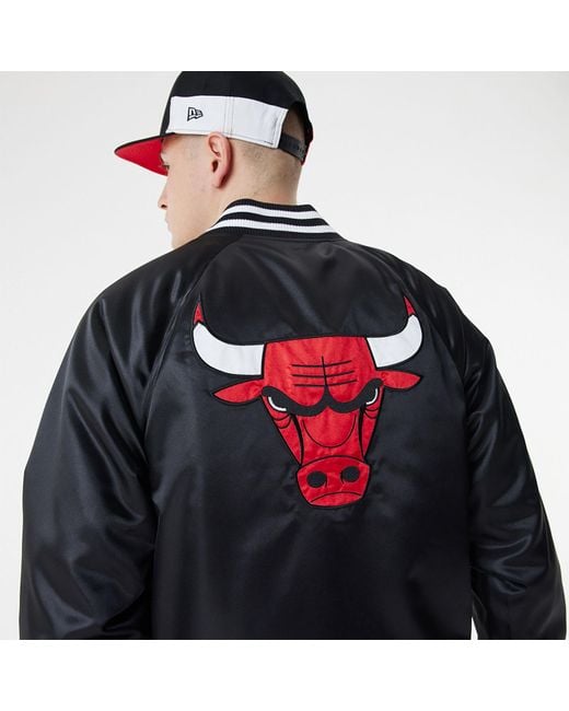 KTZ Black Chicago Bulls Nba Satin Bomber Jacket for men