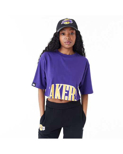 KTZ Purple La Lakers Womens Nba Team Wordmark Crop T-shirt for men
