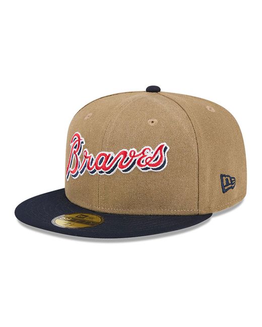 KTZ Brown Atlanta Braves Canvas Crown Beige 59fifty Fitted Cap for men
