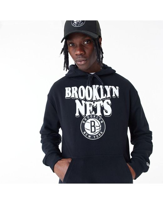 KTZ Blue Brooklyn Nets Nba Script Oversized Pullover Hoodie for men