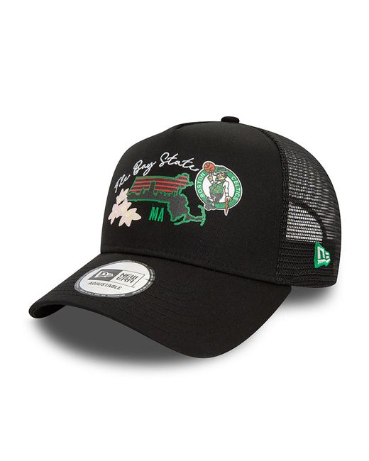 KTZ Black Boston Celtics Nba Team Logo A-frame Trucker Cap for men