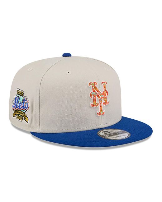 KTZ Blue New York Mets Floral Fill Light Beige 9fifty Snapback Cap for men