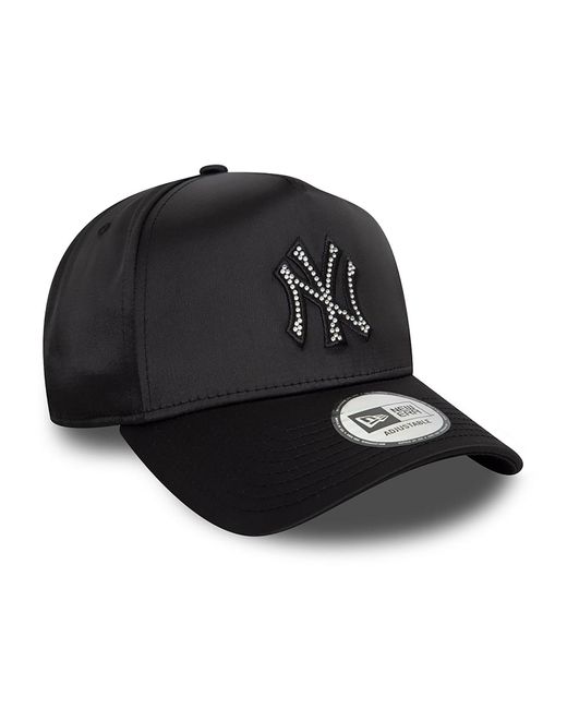 KTZ Black New York Yankees Mlb Satin Rhinestone 9forty E-frame Adjustable Cap for men