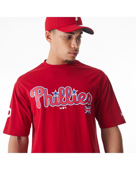 KTZ Red Philadelphia Phillies Mlb London Series 2024 Flag Oversized T-shirt for men