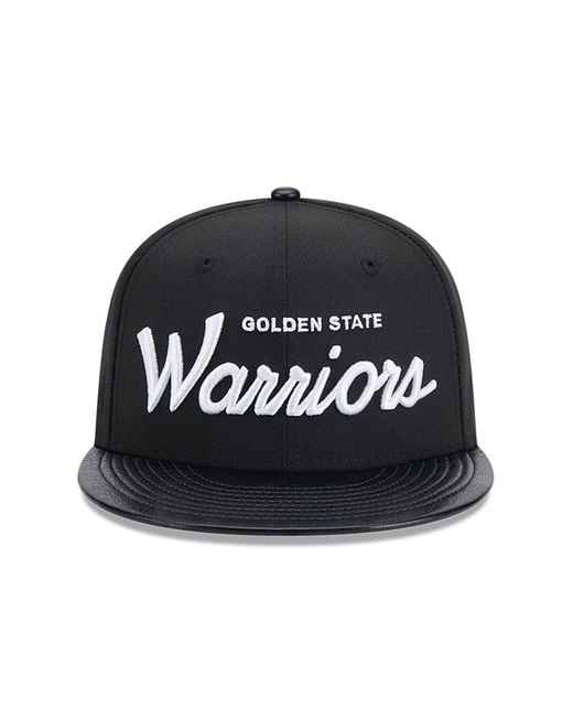 KTZ Black Golden State Warriors Faux Leather Visor 9fifty Snapback Cap for men
