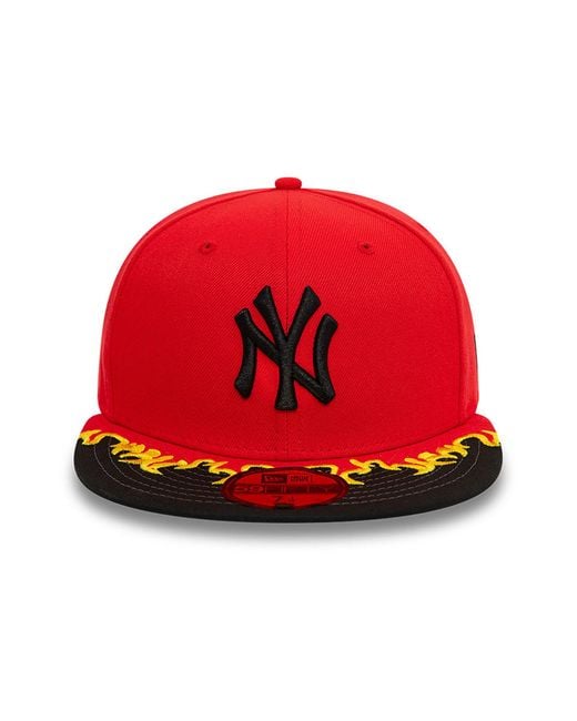 KTZ Red New York Yankees Mlb Flame Visor 59fifty Fitted Cap for men